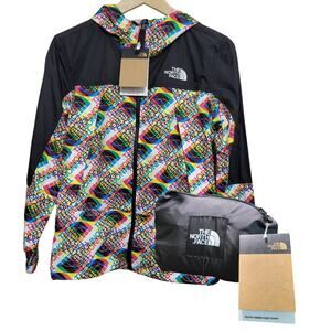 NWT THE NORTH FACE Hydrenaline Print Wind Jacket White Glitch Print Kids L 14/16
